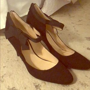 Nine West Black Suede Heel W/ Bow and Ankle Strap